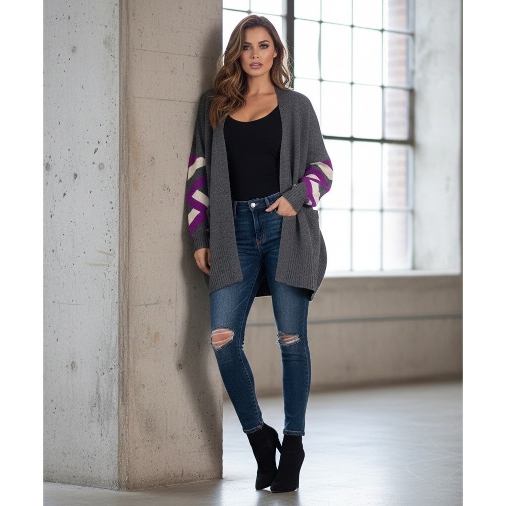 Mason Womens Opent-Front Wool Cashmere Oversized Cardigan Sweater Gray Petite‎